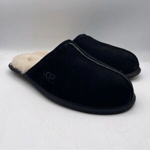 UGG Scuff Black Suede Sheep Wool Skin Slip On Slippers Mens Size 12